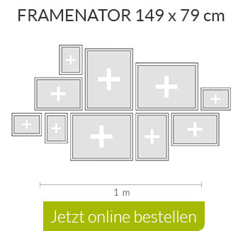 Fotowand gestalten mit dem Framenator von PixelNet und großen Bilderrahmen